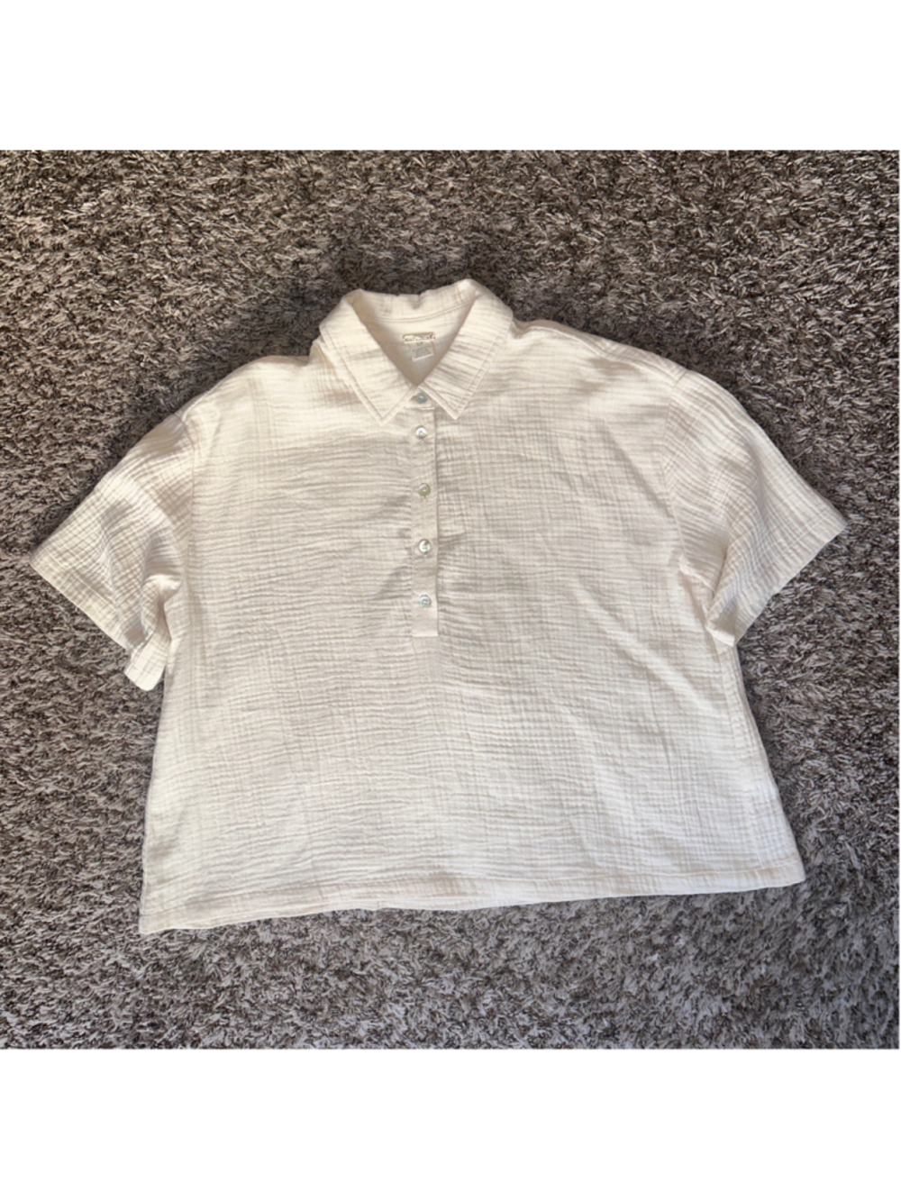 Women's Magaschoni Organic Cotton Button Down Short Sleeve Shirt, Size S, Beige